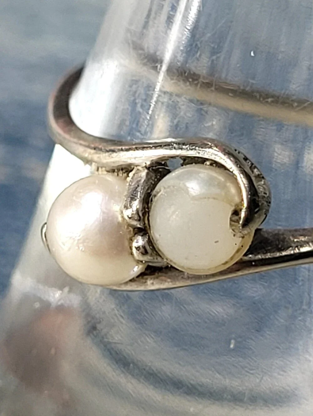 10k Classic Pearl Two-Stone white Gold Ring - White Pearls